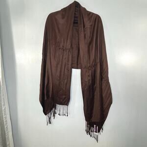 NWT Pashmina Scarves Wraps Fringes Trim OS Boho Solid Brown Cashmere Beach